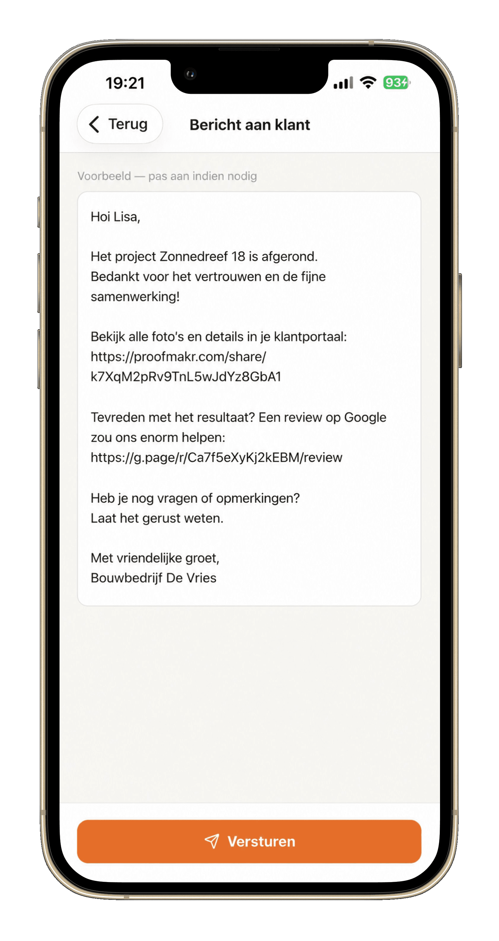 Stap 5 — Oplevering + review